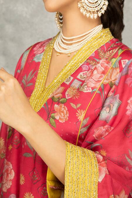 Buy Tanu Malhotra Pink Cotton, Silk Embroidery V-neck Hot Buti Kurta Set With Dupatta Online at Aza Fashions Buy_Tanu Malhotra_Pink Cotton, Silk Embroidery V-neck Hot Buti Kurta Set With Dupatta _Online_at_Aza_Fashions