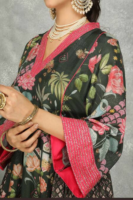 Buy Tanu Malhotra Green Cotton, Silk, Georgette Embroidery Forest Side Panel Buti Kurta Set Online at Aza Fashions Buy_Tanu Malhotra_Green Cotton, Silk, Georgette Embroidery Forest Side Panel Buti Kurta Set _Online_at_Aza_Fashions