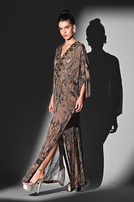 Nikita Mhaisalkar Brown Geometric Print Kaftan 