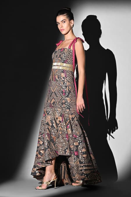 Nikita Mhaisalkar Pink Geometric Cut-Pipe Maxi Dress 