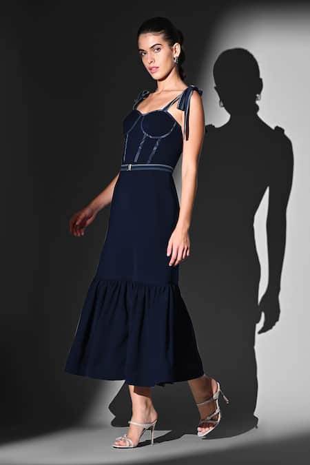 Nikita Mhaisalkar Blue Sweetheart Neck Indigo Corset Tie-up Dress Online at Aza Fashions Nikita Mhaisalkar_Blue Sweetheart Neck Indigo Corset Tie-up Dress _Online_at_Aza_Fashions