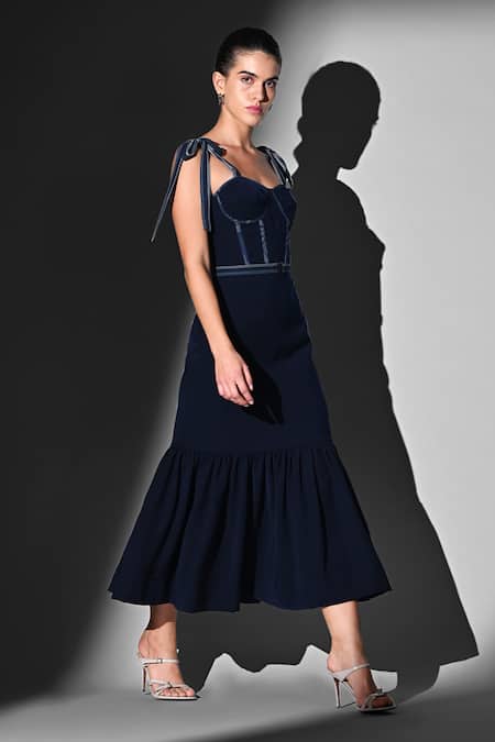 Buy Nikita Mhaisalkar Blue Sweetheart Neck Indigo Corset Tie-up Dress Online at Aza Fashions Buy_Nikita Mhaisalkar_Blue Sweetheart Neck Indigo Corset Tie-up Dress _Online_at_Aza_Fashions