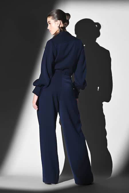 Shop Nikita Mhaisalkar Blue Embroidery Indigo Luxe Suiting Pants at Aza Fashions Shop_Nikita Mhaisalkar_Blue Embroidery Indigo Luxe Suiting Pants _at_Aza_Fashions