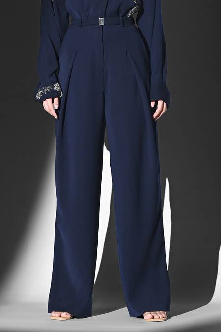 Shop Nikita Mhaisalkar Blue Embroidery Indigo Luxe Suiting Pants Online at Aza Fashions Shop_Nikita Mhaisalkar_Blue Embroidery Indigo Luxe Suiting Pants _Online_at_Aza_Fashions