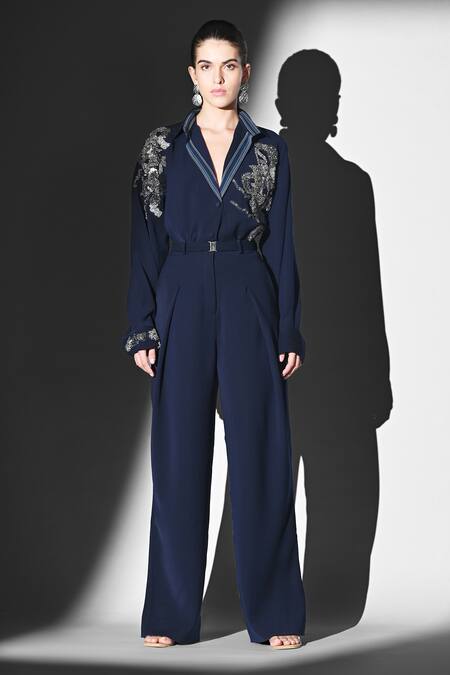 Nikita Mhaisalkar Blue Embroidery Indigo Luxe Suiting Pants at Aza Fashions Nikita Mhaisalkar_Blue Embroidery Indigo Luxe Suiting Pants _at_Aza_Fashions