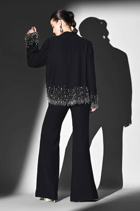 Shop Nikita Mhaisalkar Black Beads Noir Crystal Embroidered Pant Set at Aza Fashions Shop_Nikita Mhaisalkar_Black Beads Noir Crystal Embroidered Pant Set _at_Aza_Fashions