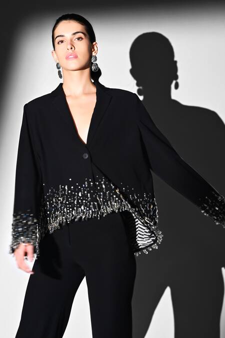 Nikita Mhaisalkar Black Beads Noir Crystal Embroidered Pant Set at Aza Fashions Nikita Mhaisalkar_Black Beads Noir Crystal Embroidered Pant Set _at_Aza_Fashions