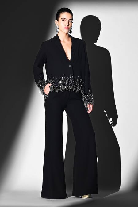 Buy Nikita Mhaisalkar Black Beads Noir Crystal Embroidered Pant Set Buy_Nikita Mhaisalkar_Black Beads Noir Crystal Embroidered Pant Set