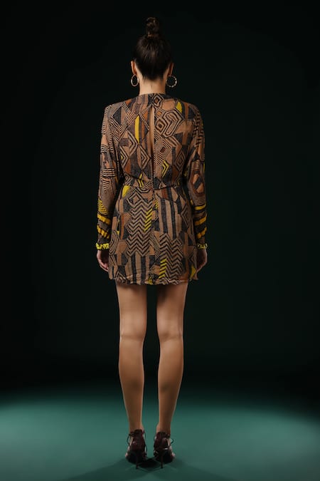 Nikita Mhaisalkar Geometric Print Dress With Embroidery 