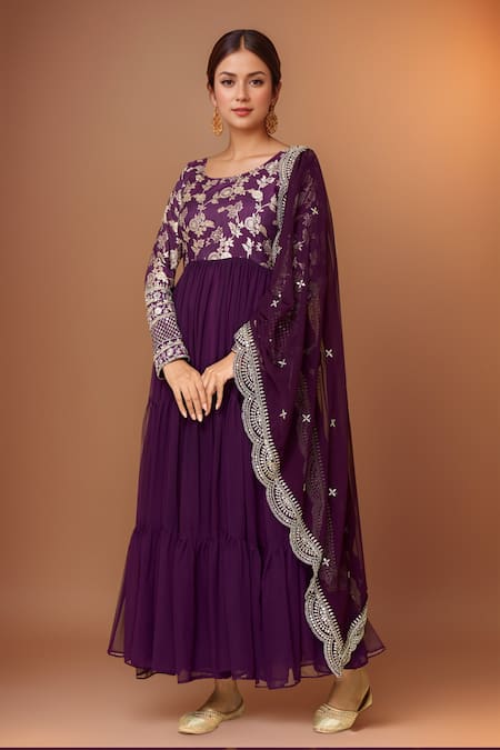 Samyukta Singhania Bahar Fleur Tiered Anarkali With Dupatta 
