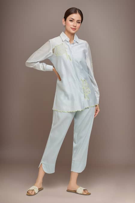 Samyukta Singhania Chanderi Placed Applique Shirt With Pant 