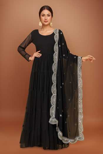 Khwaab By Sanjana Lakhani Solid Tiered Anarkali With Dupatta 