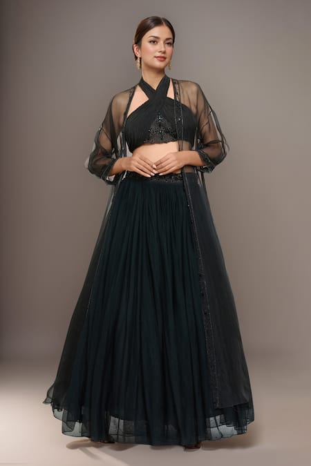 Samyukta Singhania Hand Embellished Ruched Blouse Lehenga Set 