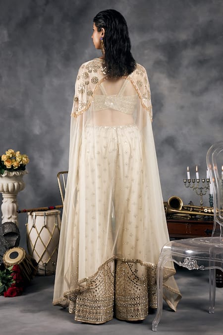 Vandana Sethi Ivory Shimmer Raw Silk Sharara Set 