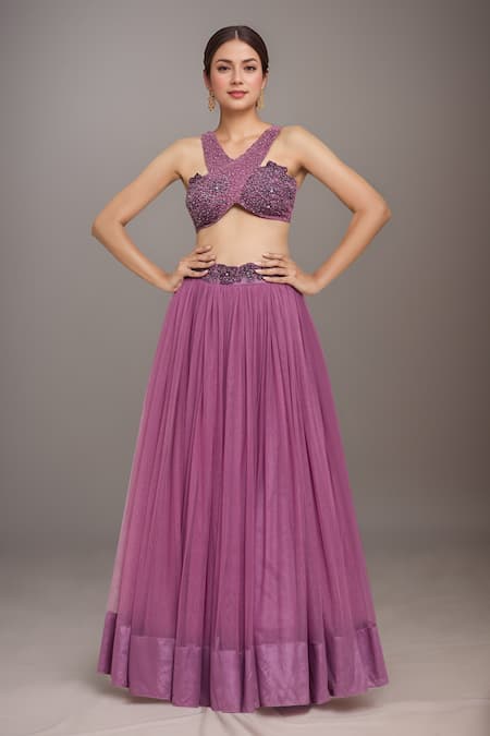 Samyukta Singhania Cross Halter Crop Top With Flared Skirt 