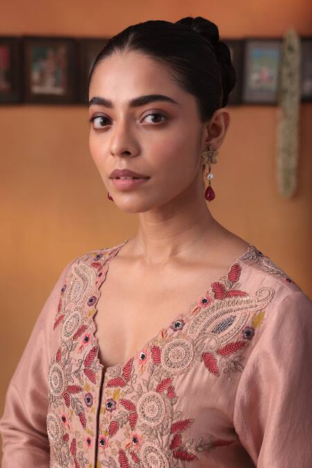 Shop Ekru Pink Chiffon, Silk, Linen Sequins, Embroidery Genda Phool Jacket And Lehenga Set Online at Aza Fashions Shop_Ekru_Pink Chiffon, Silk, Linen Sequins, Embroidery Genda Phool Jacket And Lehenga Set_Online_at_Aza_Fashions