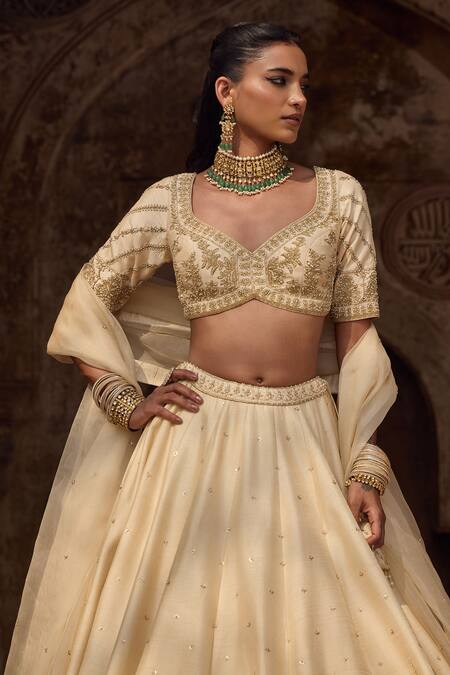Kritika Dawar Ivory , Organza Embroidery, Pearls V-neck Lehenga Set Online at Aza Fashions Kritika Dawar_Ivory , Organza Embroidery, Pearls V-neck Lehenga Set _Online_at_Aza_Fashions