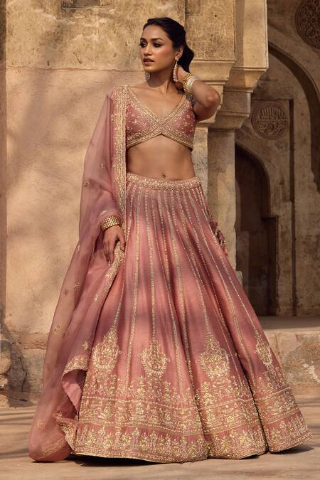 Buy Kritika Dawar Blush , Organza Pearls, Zari, Embroidery V-neck Lehenga Set Online at Aza Fashions Buy_Kritika Dawar_Blush , Organza Pearls, Zari, Embroidery V-neck Lehenga Set _Online_at_Aza_Fashions