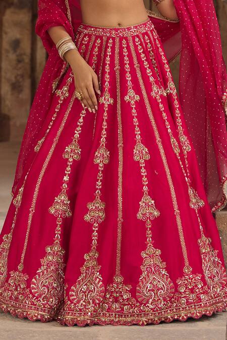 Buy_Kritika Dawar_Magenta , Organza Diamonds, Pearls, Zari Embroidered Lehenga Set 