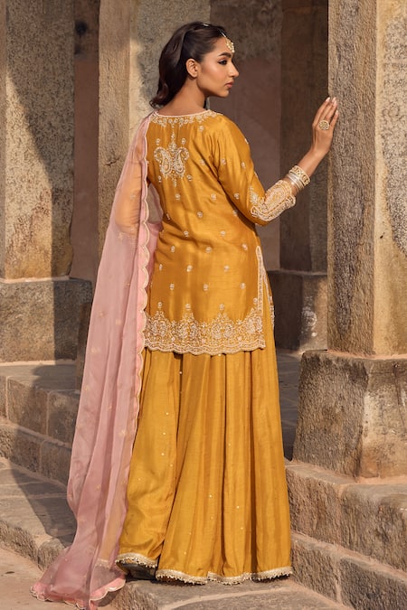 Kritika Dawar Yellow Paisley Embroidered Sharara Set 