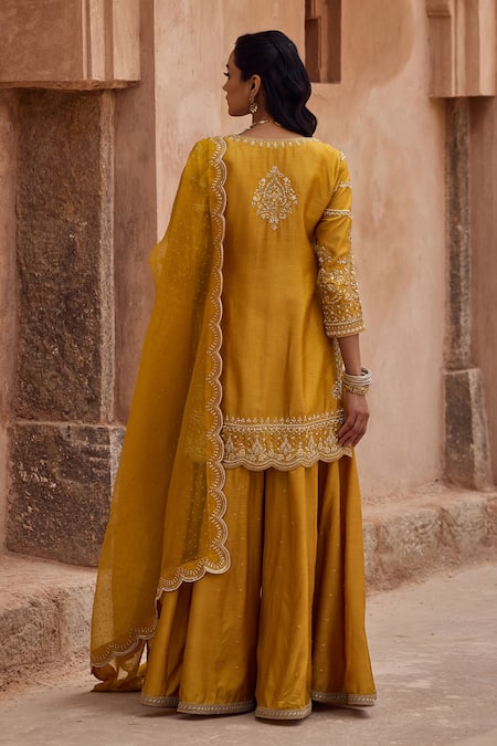 Kritika Dawar Mustard Scalloped Kurta Sharara Set 
