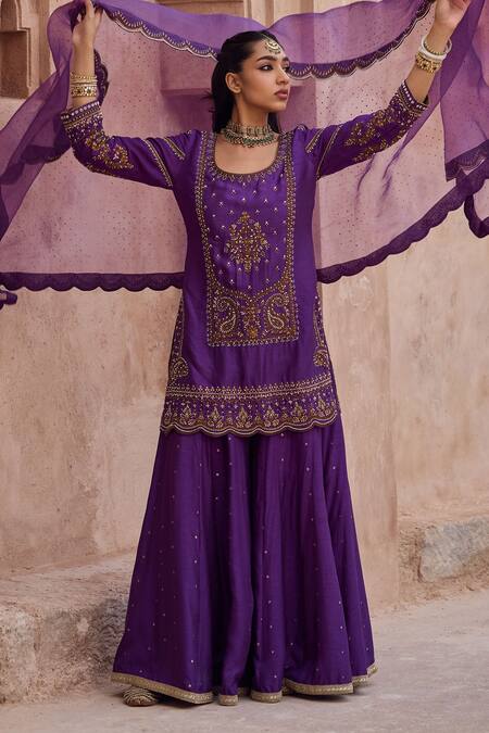 Kritika Dawar Purple , Organza Pearls, Sequins, Scalloped Kurta Sharara Set at Aza Fashions Kritika Dawar_Purple , Organza Pearls, Sequins, Scalloped Kurta Sharara Set _at_Aza_Fashions