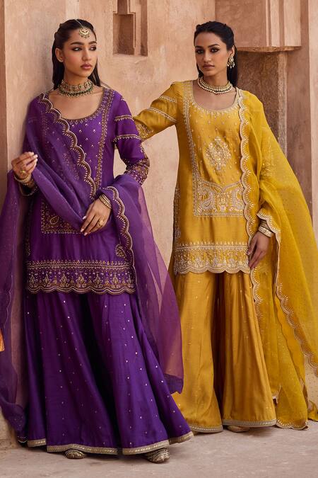 Buy Kritika Dawar Purple , Organza Pearls, Sequins, Scalloped Kurta Sharara Set Buy_Kritika Dawar_Purple , Organza Pearls, Sequins, Scalloped Kurta Sharara Set