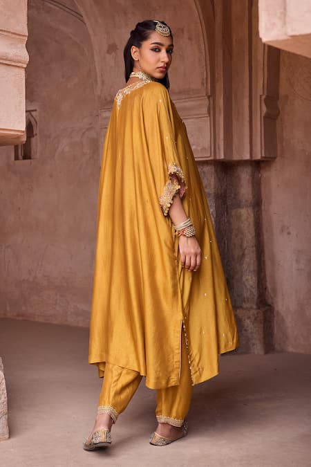 Kritika Dawar Silk Yellow Kaftan & Salwar Pant Set 