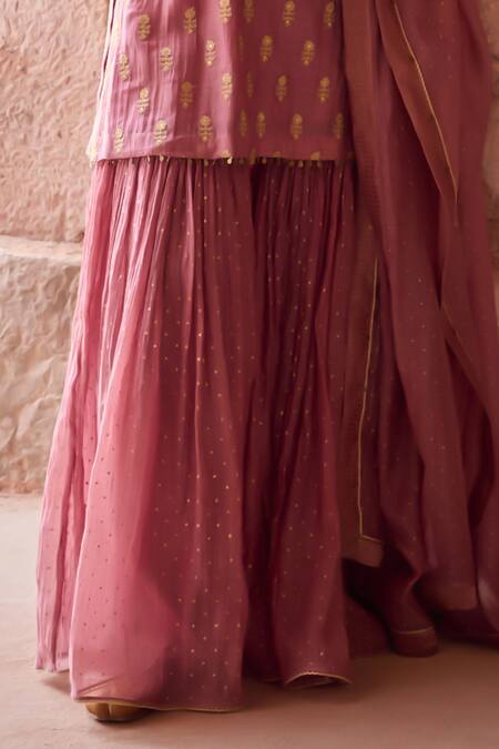 Kritika Dawar_Blush Silk, Chanderi Embroidery Zari Gharara Set _Online_at_Aza_Fashions