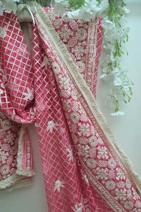 Monk & Mei By Sonia Anand Zari Embroidered Jaal Dupatta 