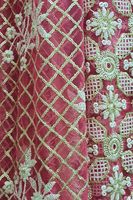 Monk & Mei By Sonia Anand_Pink Net Embroidery Zari Jaal Dupatta _Online_at_Aza_Fashions
