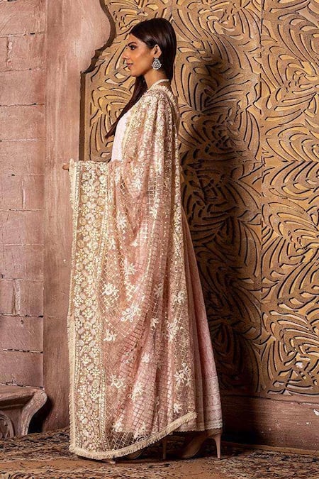 Monk & Mei By Sonia Anand Zari Embroidered Jaal Dupatta 