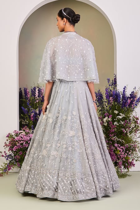 Sue Mue Ice Blue Embroidered Lehenga Set 