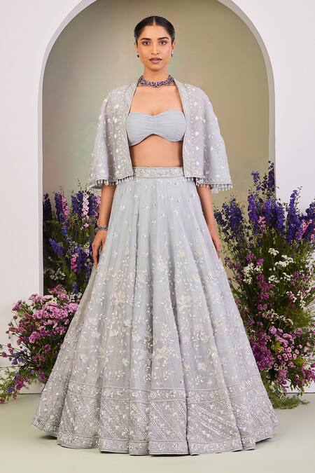Shop Sue Mue Blue Silk Organza Sequins, Beads, Zari Sweetheart Ice Embroidered Lehenga Set Online at Aza Fashions Shop_Sue Mue_Blue Silk Organza Sequins, Beads, Zari Sweetheart Ice Embroidered Lehenga Set _Online_at_Aza_Fashions