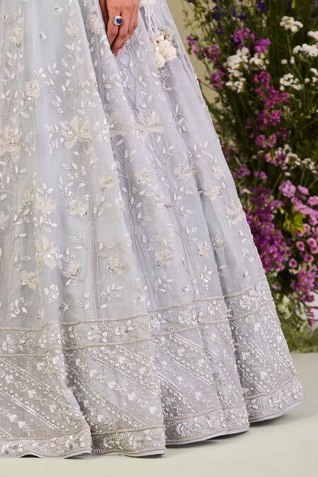 Sue Mue Blue Silk Organza Sequins, Beads, Zari Sweetheart Ice Embroidered Lehenga Set at Aza Fashions Sue Mue_Blue Silk Organza Sequins, Beads, Zari Sweetheart Ice Embroidered Lehenga Set _at_Aza_Fashions