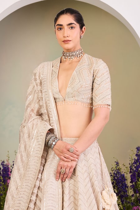 Sue Mue Beige , , Cotton, Sequins, Embroidered Lehenga Set Online at Aza Fashions Sue Mue_Beige , , Cotton, Sequins, Embroidered Lehenga Set _Online_at_Aza_Fashions