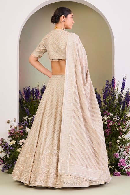 Sue Mue Beige Embroidered Lehenga Set 