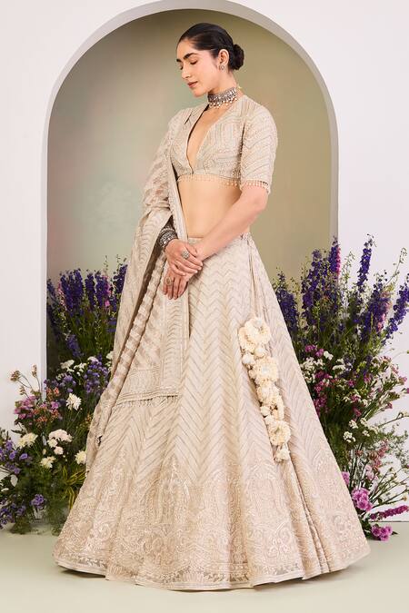 Sue Mue Beige , , Cotton, Sequins, Embroidered Lehenga Set at Aza Fashions Sue Mue_Beige , , Cotton, Sequins, Embroidered Lehenga Set _at_Aza_Fashions