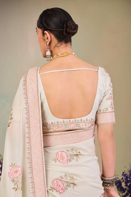 Shop Sue Mue Green Georgette Sequins, Beads Round Neck Floral Embroidered Saree Set Online at Aza Fashions Shop_Sue Mue_Green Georgette Sequins, Beads Round Neck Floral Embroidered Saree Set _Online_at_Aza_Fashions