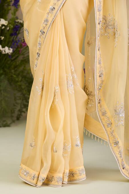 Buy Sue Mue Yellow Organza, Sequins, Zari, Beads, Pastel Saree And Corset Blouse Online at Aza Fashions Buy_Sue Mue_Yellow Organza, Sequins, Zari, Beads, Pastel Saree And Corset Blouse _Online_at_Aza_Fashions