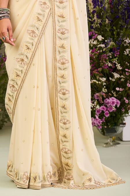 Sue Mue Yellow Georgette Sequins, Embroidery, Beads Round Neck Light Saree Set at Aza Fashions Sue Mue_Yellow Georgette Sequins, Embroidery, Beads Round Neck Light Saree Set _at_Aza_Fashions