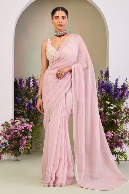 Buy Sue Mue Pink Sequins, Beads Sweetheart , Round Pastel Embroidered Saree Set Online at Aza Fashions Buy_Sue Mue_Pink Sequins, Beads Sweetheart , Round Pastel Embroidered Saree Set _Online_at_Aza_Fashions