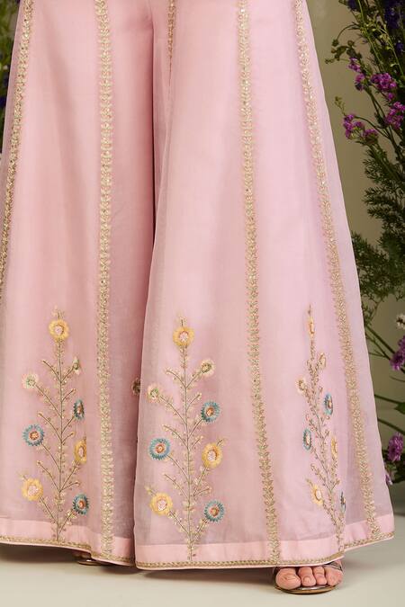 Buy Sue Mue Pink Silk Organza Sequins, Beads, Embroidery Split V-neck Pastel Kurta Set Online at Aza Fashions Buy_Sue Mue_Pink Silk Organza Sequins, Beads, Embroidery Split V-neck Pastel Kurta Set _Online_at_Aza_Fashions