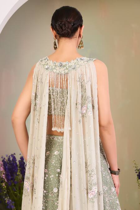 Buy Sue Mue Green Silk Organza, Georgette Sequins, Sage Floral Embroidered Sharara Set Online at Aza Fashions Buy_Sue Mue_Green Silk Organza, Georgette Sequins, Sage Floral Embroidered Sharara Set _Online_at_Aza_Fashions
