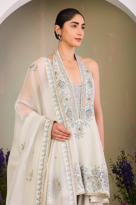 Sue Mue Green Silk Organza, Georgette, Crepe Sequins, Beads Ivy Embroidered Anarkali Set Online at Aza Fashions Sue Mue_Green Silk Organza, Georgette, Crepe Sequins, Beads Ivy Embroidered Anarkali Set _Online_at_Aza_Fashions