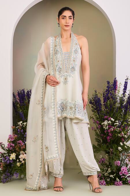 Sue Mue Green Silk Organza, Georgette, Crepe Sequins, Beads Ivy Embroidered Anarkali Set at Aza Fashions Sue Mue_Green Silk Organza, Georgette, Crepe Sequins, Beads Ivy Embroidered Anarkali Set _at_Aza_Fashions