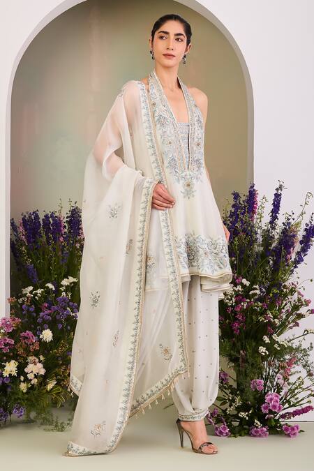 Buy Sue Mue Green Silk Organza, Georgette, Crepe Sequins, Beads Ivy Embroidered Anarkali Set Buy_Sue Mue_Green Silk Organza, Georgette, Crepe Sequins, Beads Ivy Embroidered Anarkali Set