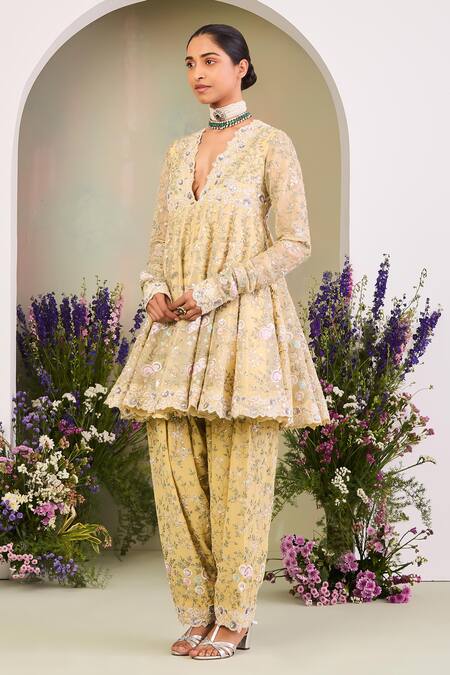 Buy Sue Mue Yellow Silk Organza, Georgette Sequins, Beads, Cut Embroidered Anarkali Set Online at Aza Fashions Buy_Sue Mue_Yellow Silk Organza, Georgette Sequins, Beads, Cut Embroidered Anarkali Set _Online_at_Aza_Fashions