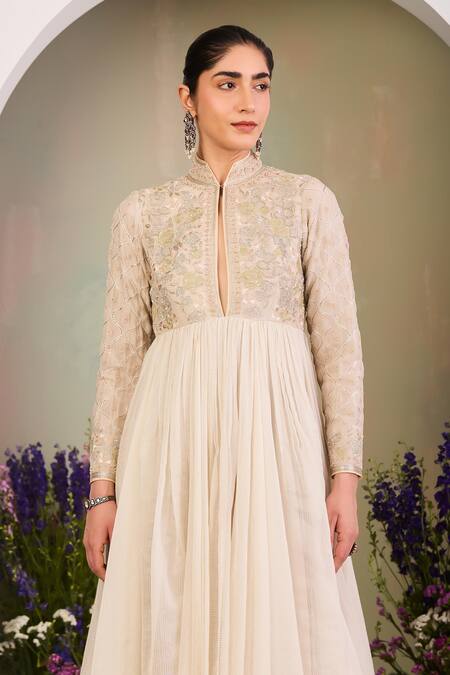 Shop Sue Mue White , , Lycra, Crepe, Embroidery, Anarkali Kurta Set Online at Aza Fashions Shop_Sue Mue_White , , Lycra, Crepe, Embroidery, Anarkali Kurta Set _Online_at_Aza_Fashions