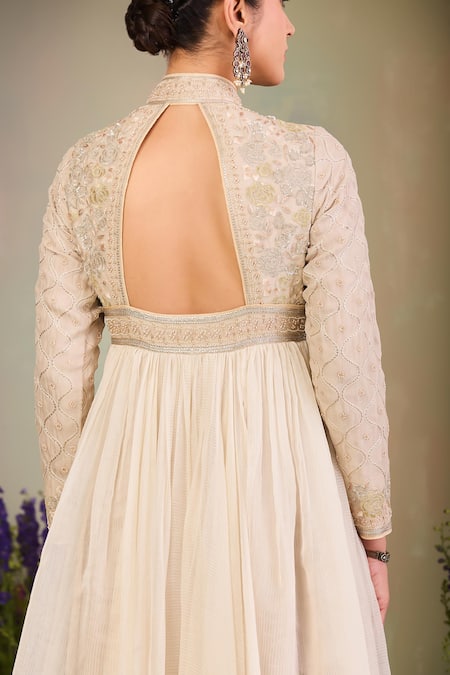 Sue Mue White , , Lycra, Crepe, Embroidery, Anarkali Kurta Set at Aza Fashions Sue Mue_White , , Lycra, Crepe, Embroidery, Anarkali Kurta Set _at_Aza_Fashions